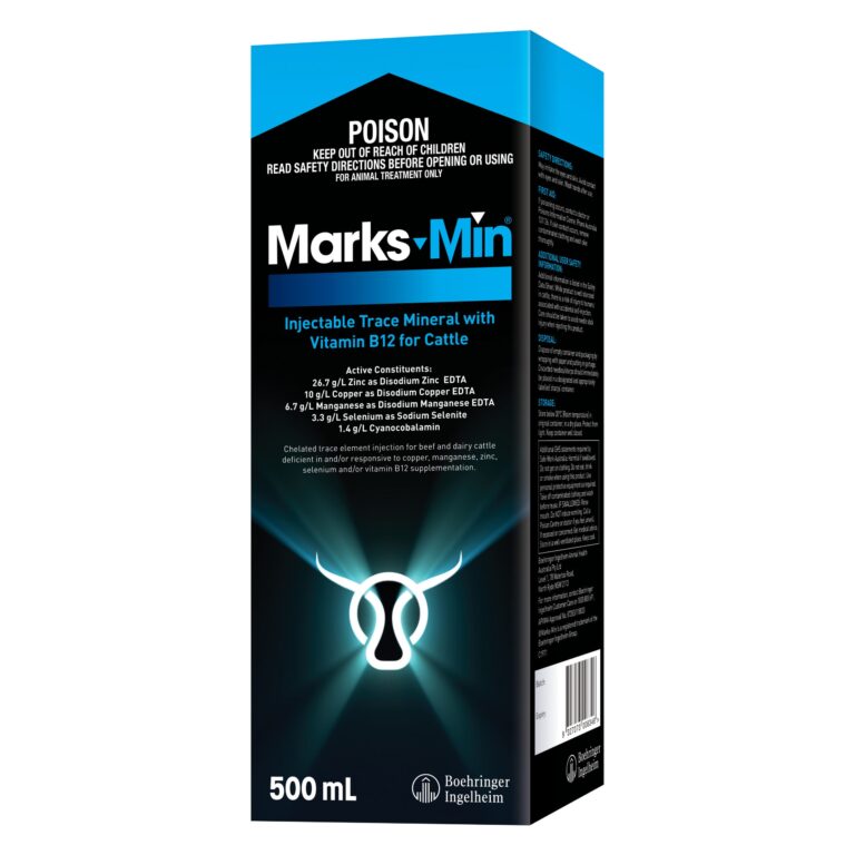 Boehringer Ingelheim Marks-Min 500ml injectable trace mineral with vitamin B12 for cattle box