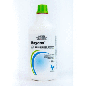 Baycox Poultry Coccidiocide Solution 1L bottle with label showing active ingredient Toltrazuril.