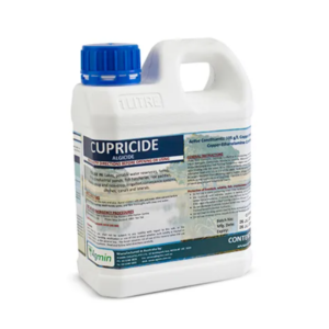 Cupricide Algae Remover 1L bottle for controlling algae in dams, lakes, and irrigation systems.