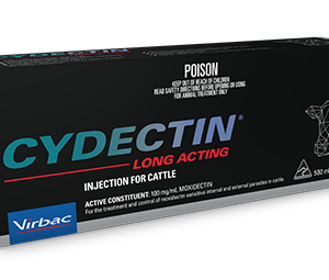 Cydectin® Long-Acting Injection for Cattle – 550mL bottle with packaging, designed for parasite control in cattle.