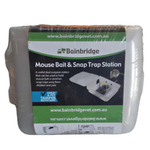 Bainbridge Mouse Snap Trap Station with black plastic housing and secure locking lid.