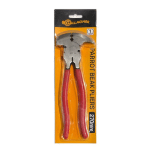 Gallagher 270mm parrot beak fencing pliers with ergonomic handles.