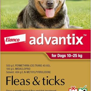 Advantix Flea & Tick Treatment for Dogs 10–25kg 6pk packaging.