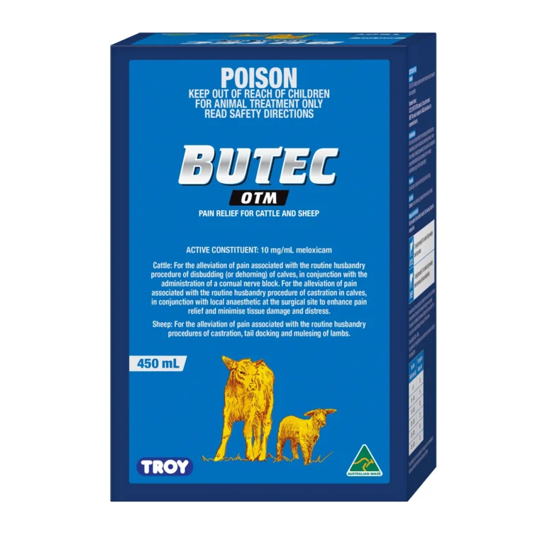 BUTEC OTM Pain Relief for Cattle and Sheep – 450 mL blue gel bottle with white label