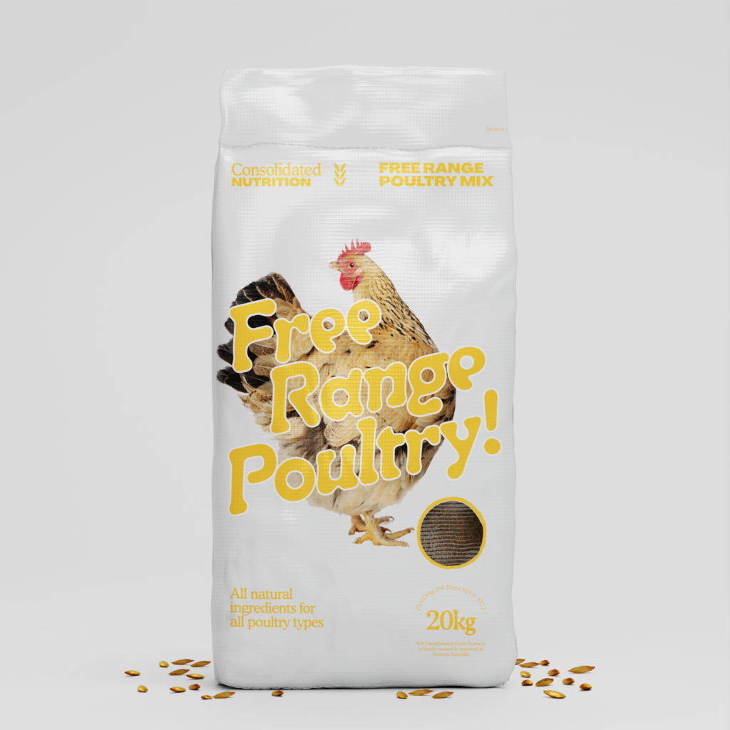 Free Range Poultry Mix 20kg bag by Consolidated Nutrition – natural grain-based poultry feed