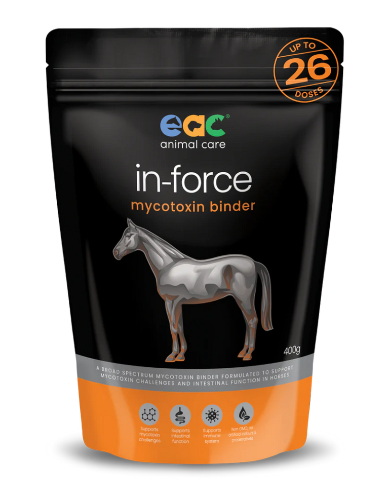 EAC In-Force Powder 400g, mycotoxin binder for equine health.