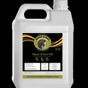Mane Event Oil 4.5L – Cold-pressed linseed oil for horses with Omega 3, 6 & 9, promoting skin, coat, joint, and hoof health.