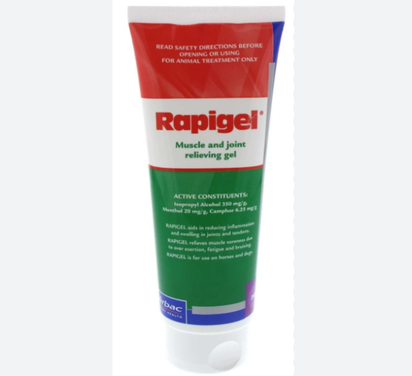 Rapigel 200g muscle and joint relieving gel in a blue and white tube