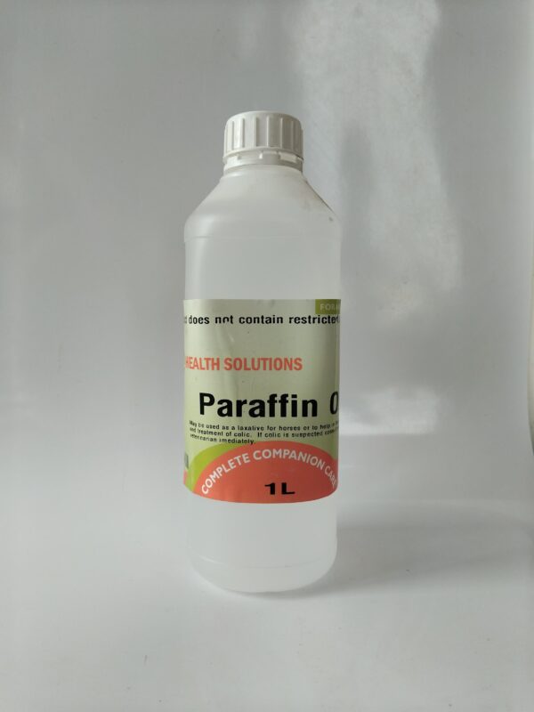 Animal Health Solutions Paraffin Oil 1L bottle for livestock digestive health.