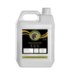 Mane Event Oil 4.5L white drum with black and gold label