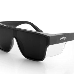 SafeStyle Black Primes safety eyewear with oversized polarised lenses and side shields.