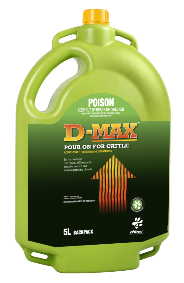 Abbey D-MAX Cattle Pour-On 5L bottle – doramectin parasite treatment for cattle
