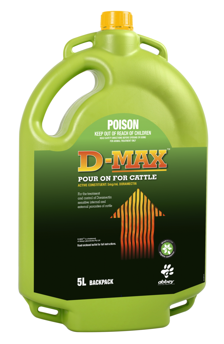 Abbey D-MAX Cattle Pour-On 5L bottle – doramectin parasite treatment for cattle