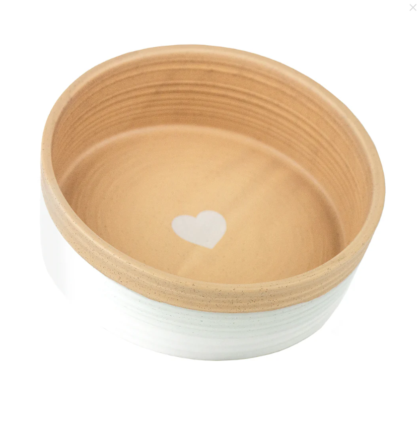Barkley & Bella Heart Bowl Ceramic – handcrafted brown ceramic dog bowl with heart design