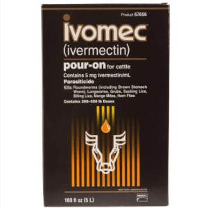 Ivomec Pour-On for Cattle 5L bottle showing label with active ingredient Ivermectin.