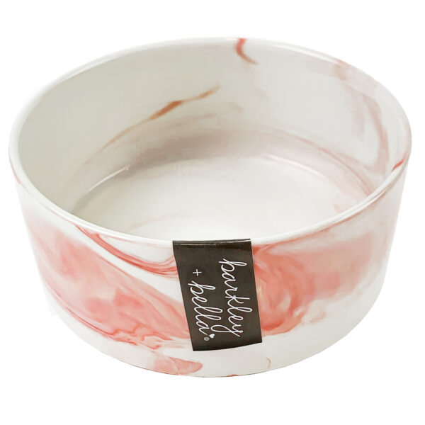 Barkley & Bella Zen Bowl Marble Pink – Elegant ceramic dog bowl with a porcelain matte finish
