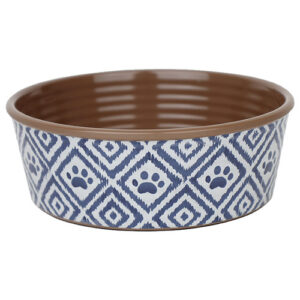 Barkley & Bella Ikat Paw Bowl – non-slip melamine dog bowl with paw print design
