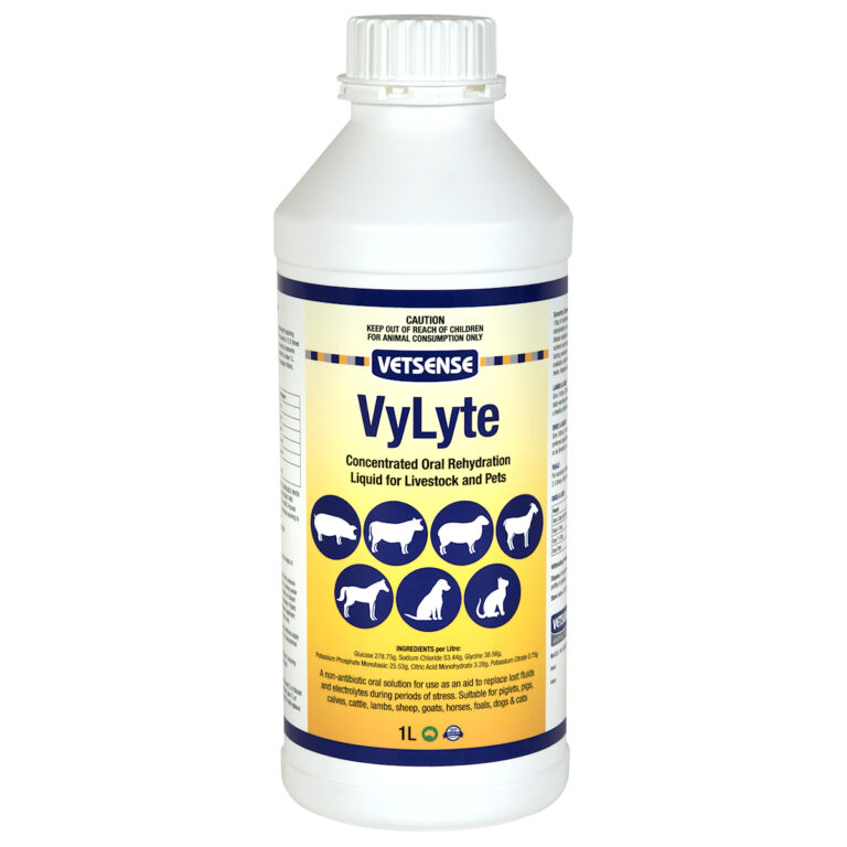 Vetsense VyLyte 1L oral rehydration concentrate bottle for livestock and pets