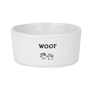 Barkley & Bella Woof Bowl Large – White Ceramic Dog Bowl with Non-Slip Base