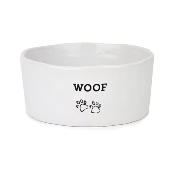 Barkley & Bella Woof Bowl Large – White Ceramic Dog Bowl with Non-Slip Base