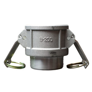 Aluminium Camlock Part B 2 female coupler with male BSPT thread and Buna-N gasket for quick hose and pipe connections.