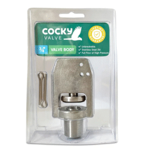 Cocky Valve ¾″ stainless steel trough valve body for livestock watering systems
