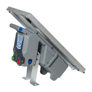 Nemtek Agri 25km Portable Solar Energizer with battery, solar panel, and weather-resistant casing.