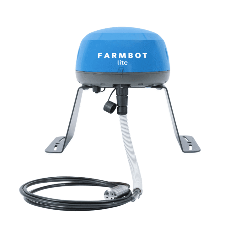 Farmbot NextGen Monitor 4G/LTE water monitoring device with antenna and compact housing.