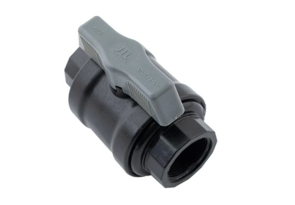1-1/4 inch JTL Polypropylene Multi-Purpose Ball Valve with blue handle.