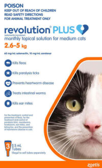 Revolution Plus Medium Cat Orange 2.6–5kg 3pk parasite protection.