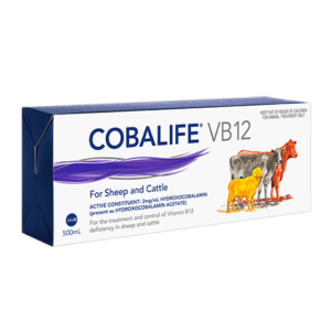 Cobalife VB12 500mL vitamin B12 injection for treatment of B12 deficiency in sheep and cattle