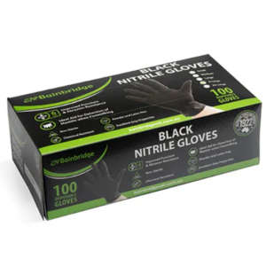 Bainbridge black nitrile gloves heavy-duty box of 100