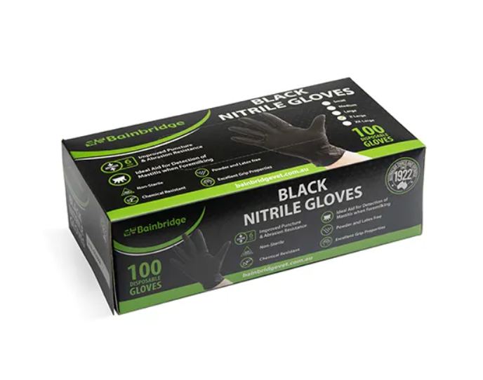 Bainbridge black nitrile gloves heavy-duty box of 100