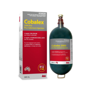 Cobalex 2000 B12 Plus Selenium 500mL injection for vitamin B12 and selenium deficiency in sheep and cattle