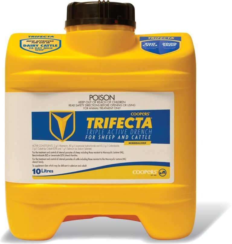 Trifecta Drench for Sheep and Cattle 10L container for broad-spectrum parasite control