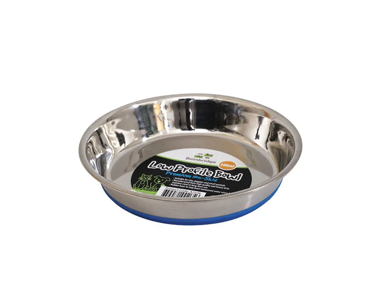 Bainbridge stainless steel non skid cat bowl 550ml with black bonded rubber base