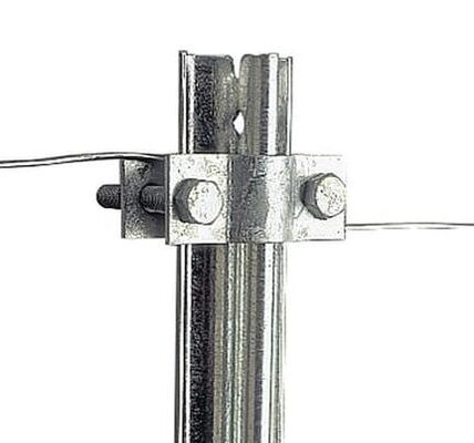 Gallagher galvanised earth clamp bolting cable to a galvanised earth stake